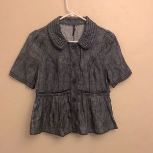 ANTHROPOLOGIE Jacket Women' Size Small Grey Linen Short Sleeve Peplum Shacket